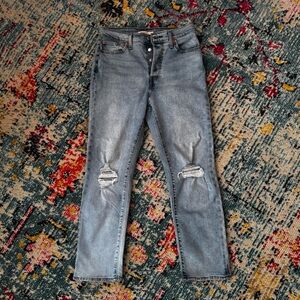 Levi's Light Blue Distressed Straight Leg Jeans Wedgie Straight